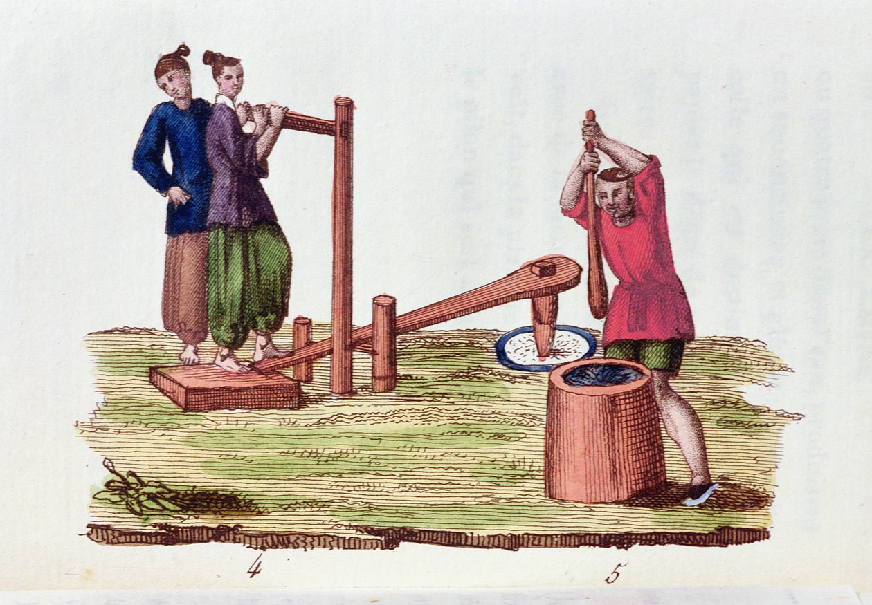 Výroba papíru z bambusu, z La Chine en Miniatures od M. Bretona, vydáno v Paříži, 1811 od French School