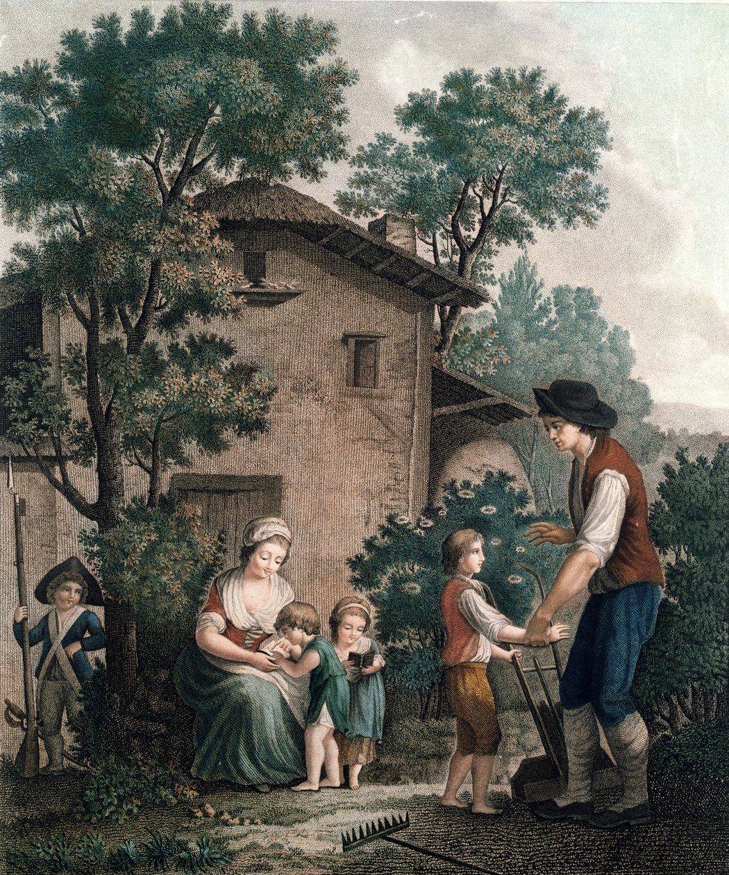 Rodiče jsou skuteční učitelé, konec 18. století (barevná rytina) od French School