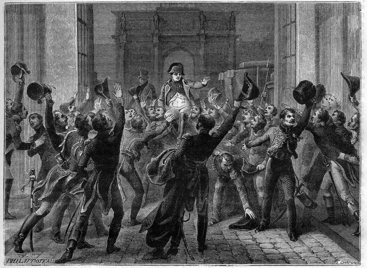 Paříž, 20. března 1815 – Napoleon I. se vrací do Tuileries – Les Cent jours (100 dní) Návrat Napoleona do Tuileries, 20. března 1815 – v „Historie impéria po historii konzulátu““ od Adolphe Thierse - 1879 - soukromá sbírka od French School