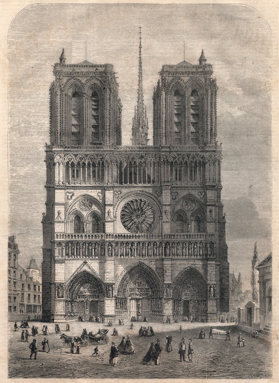 Paříž: Notre Dame. Plán podle Eugena Violleta le Duca, který katedrálu v polovině 19. století obnovil. od French School