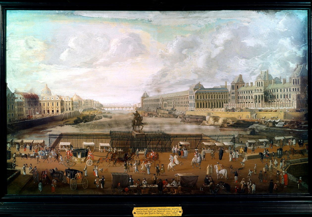 Paříž, Pohled na Pont-neuf (Pont Neuf), Palais du Louvre a College of Four Nations circa 1680 (olej na plátně) od French School