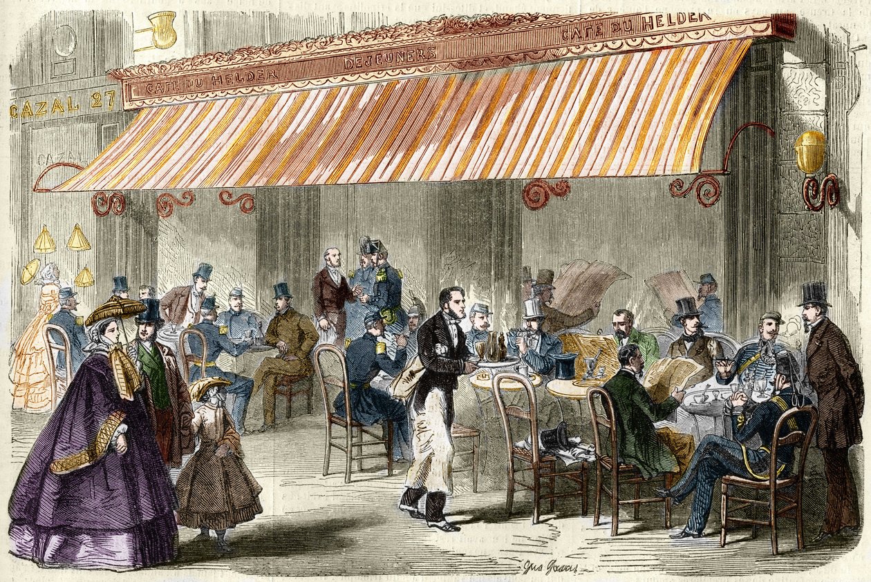 Paříž v 19. století. Bulvár des Italians v roce 1859: před kavárnou Helder v pět hodin večer. od French School
