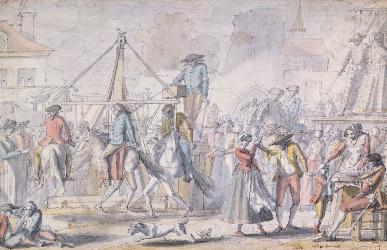 Pařížské hřiště, známé jako Les Porcherons (tužka a čb na papíře) od French School