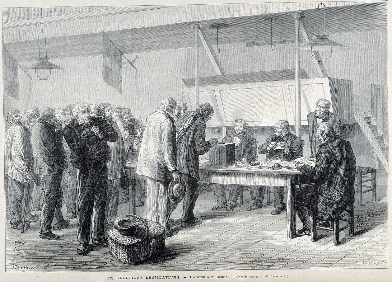 Parlamentní volby: volební místnost v Beauce - v „“ Le Monde Illustré “, březen 1876 od French School