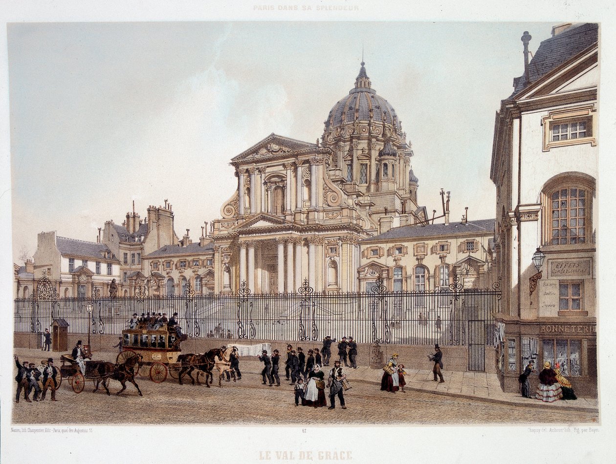Průjezd kolem kostela Val de Grace v Paříži - litografie od French School