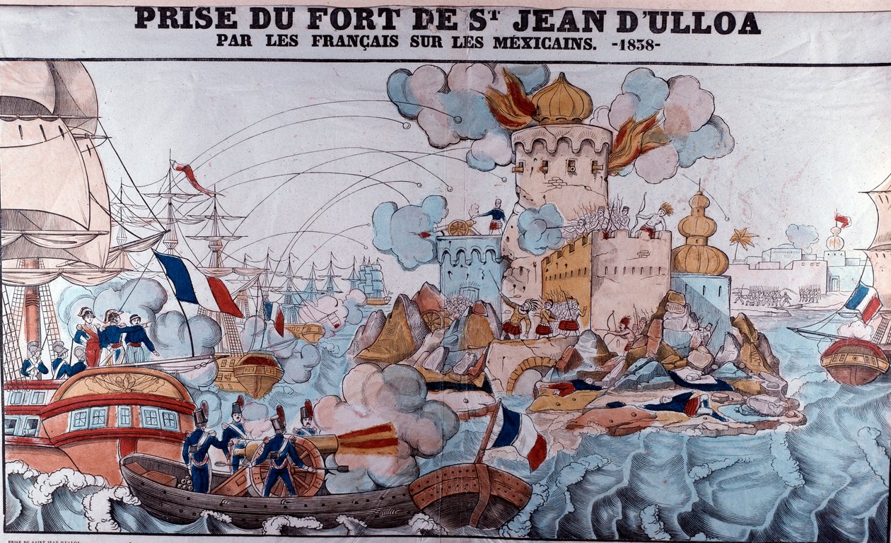 Pastry War: Invaze francouzských sil do Mexika 27. listopadu 1838, bitva u Veracruz (Epinal print) od French School