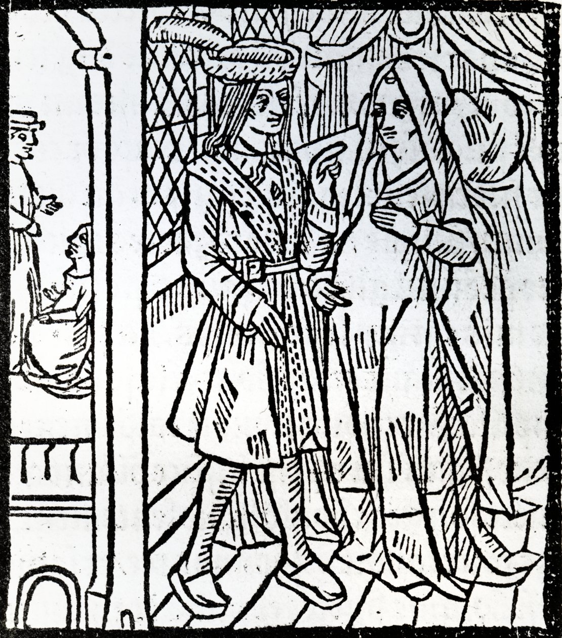 Pathelin a Guillemette, z Fraška mistra Pierra Pathelina, kolem roku 1465 od French School