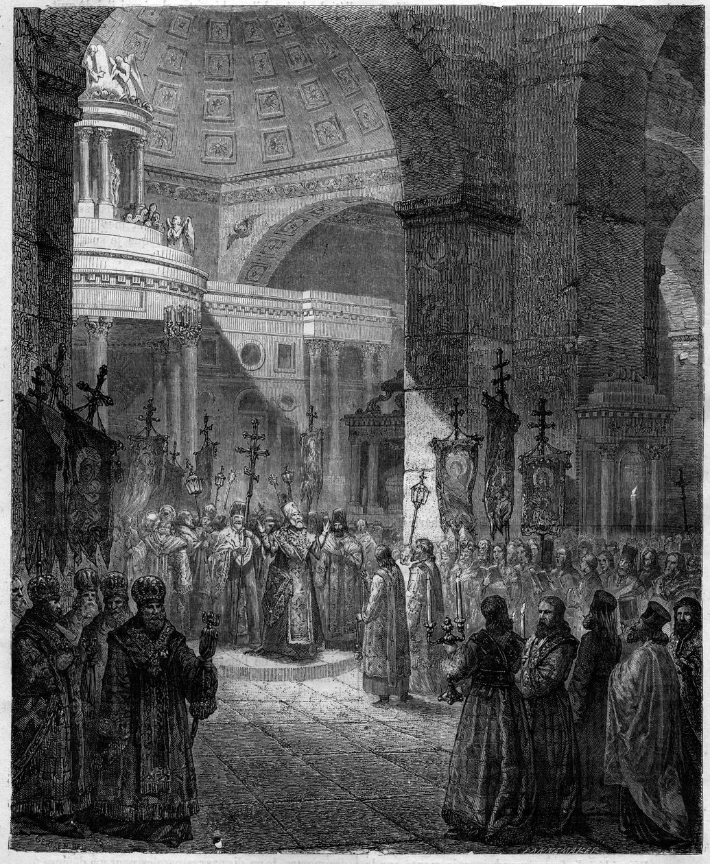 Patriarcha Photios nebo Photios, patriarcha Konstantinopole, učenec a byzantský státník (810-893). Rytina v „Historie papežů-králů-královen a císařů v průběhu staletí““ od Maurice Lachatre od French School