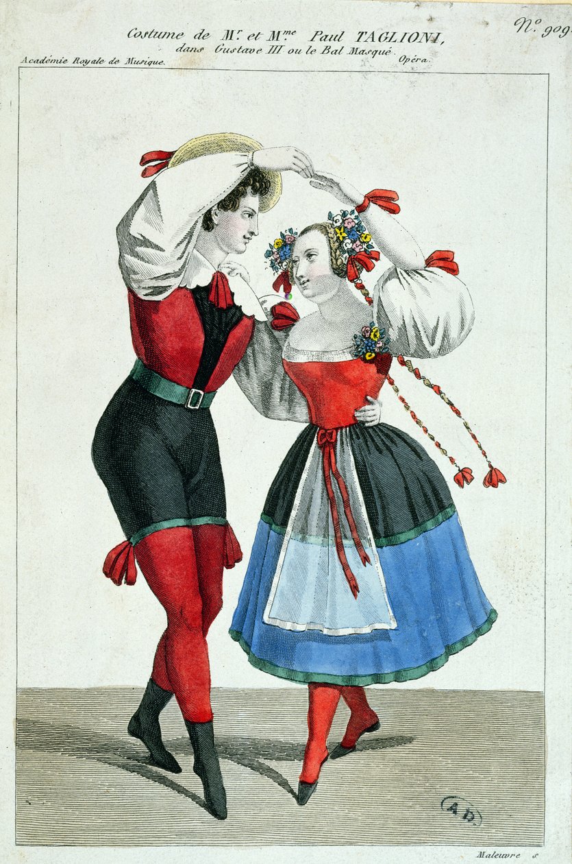 Paul Taglioni (1808-84) a jeho manželka Anna Galster tančí v Gustave III, kolem roku 1830 od French School