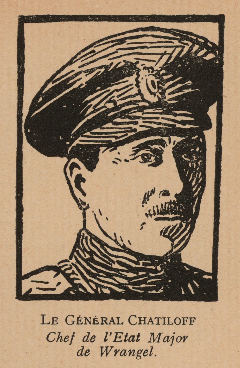 Pavel Chatilov, náčelník štábu Bílé armády generála Pjotra Wrangela v jižním Rusku během ruské občanské války (litografie) od French School