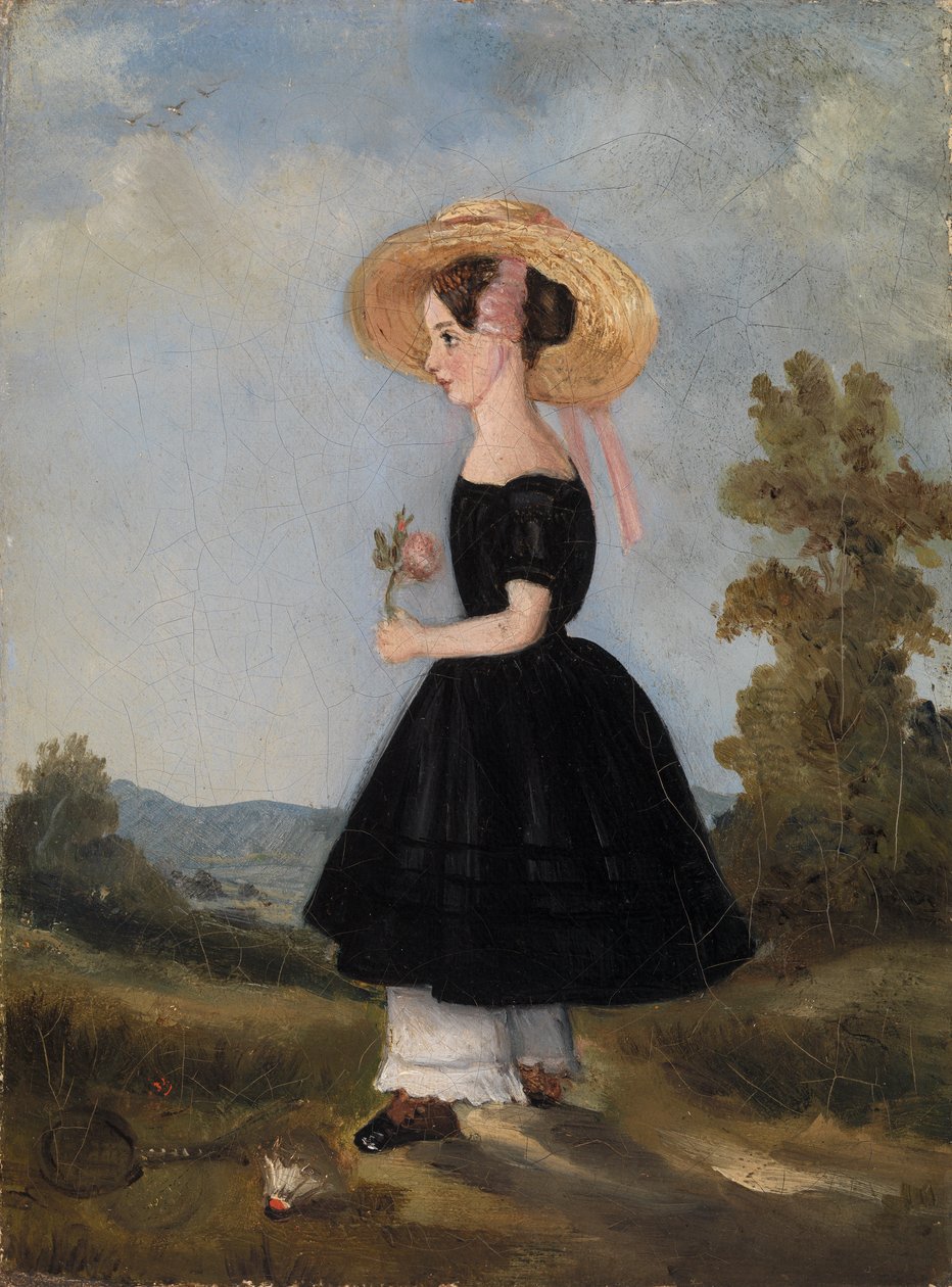 Selská dívka s kloboukem v krajině, 1840 od French School