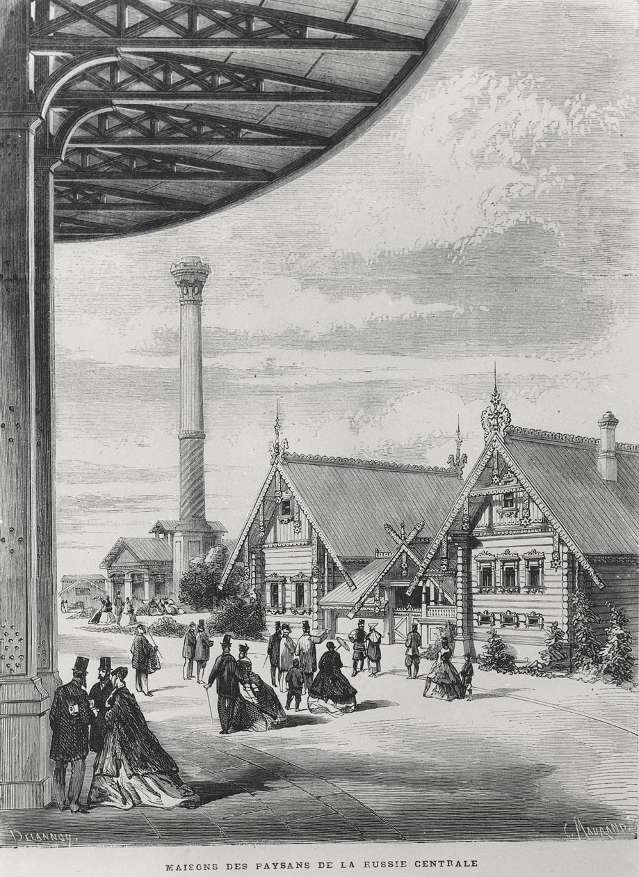 Rolnické domy v ruském pavilonu na výstavě Universelle z roku 1867 (litho) od French School
