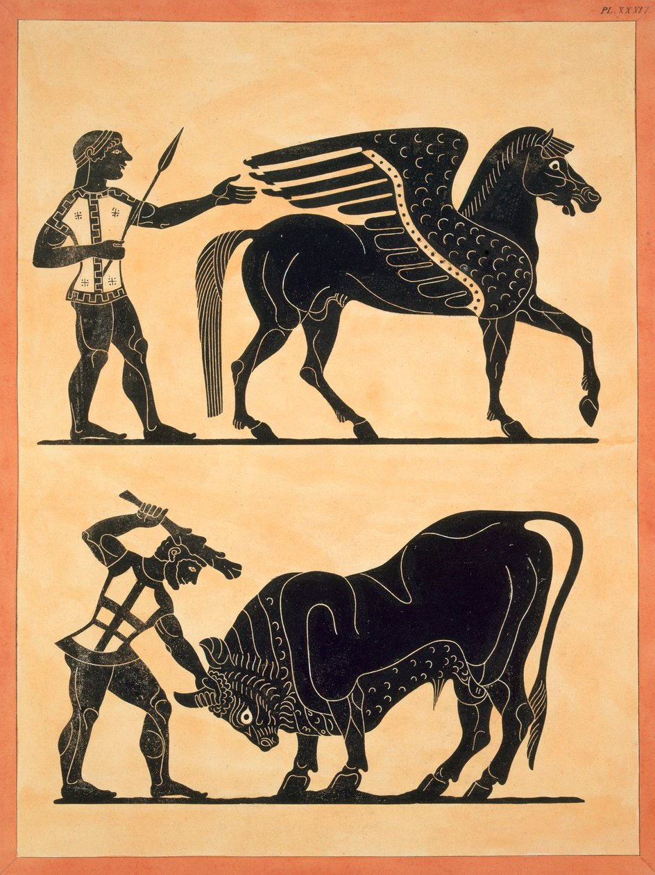 Pegasus, s Herculesem zabíjejícím býka, publikoval 1808-10 od French School