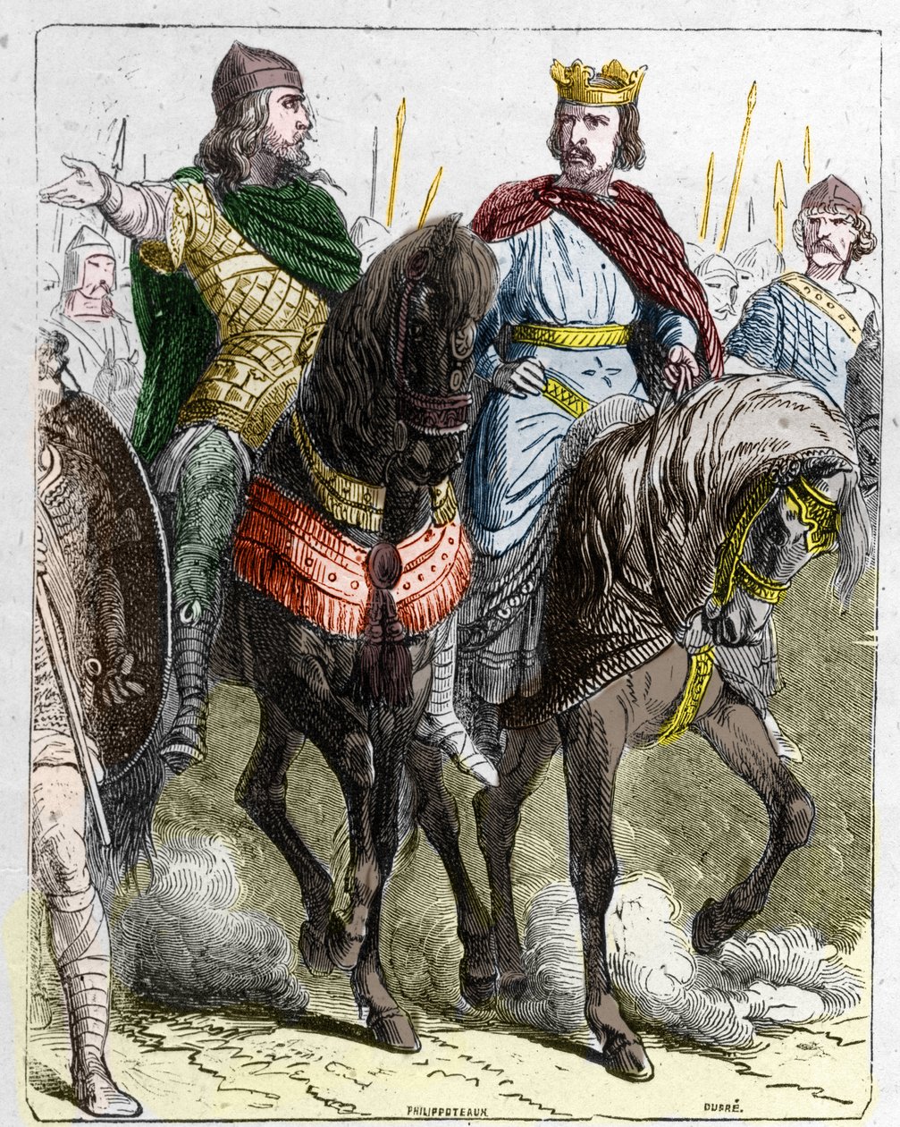 Pepin II de Herstal, známý jako Pepin le Gros nebo Pepin le Jeune (645 -714) s Clovisem III, králem franků v letech 691 až 695. od French School