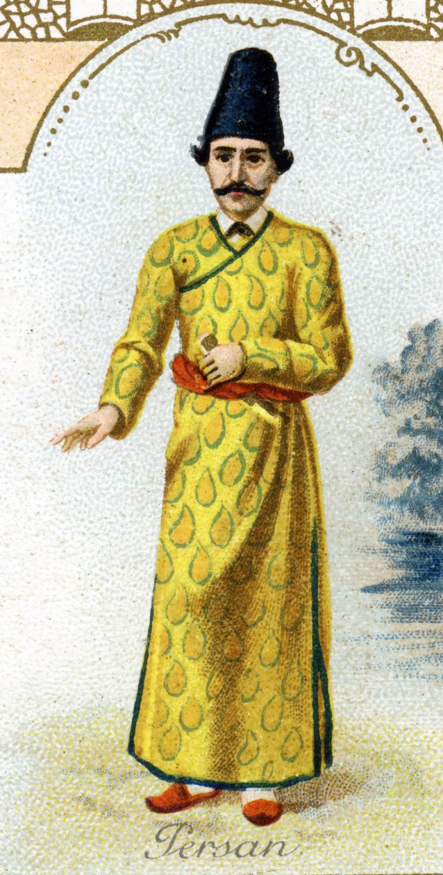 perský muž. Edice pařížská litografie, konec 19. století. Série 25 reklamních chromů pro dijonskou výrobnu Biscuits Pernot, vytvořená v roce 1869. Detail postav v tradičním kroji od French School
