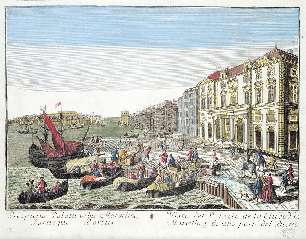 Perspektivní pohled na radnici a část přístavu v Marseille, c.1770 od French School