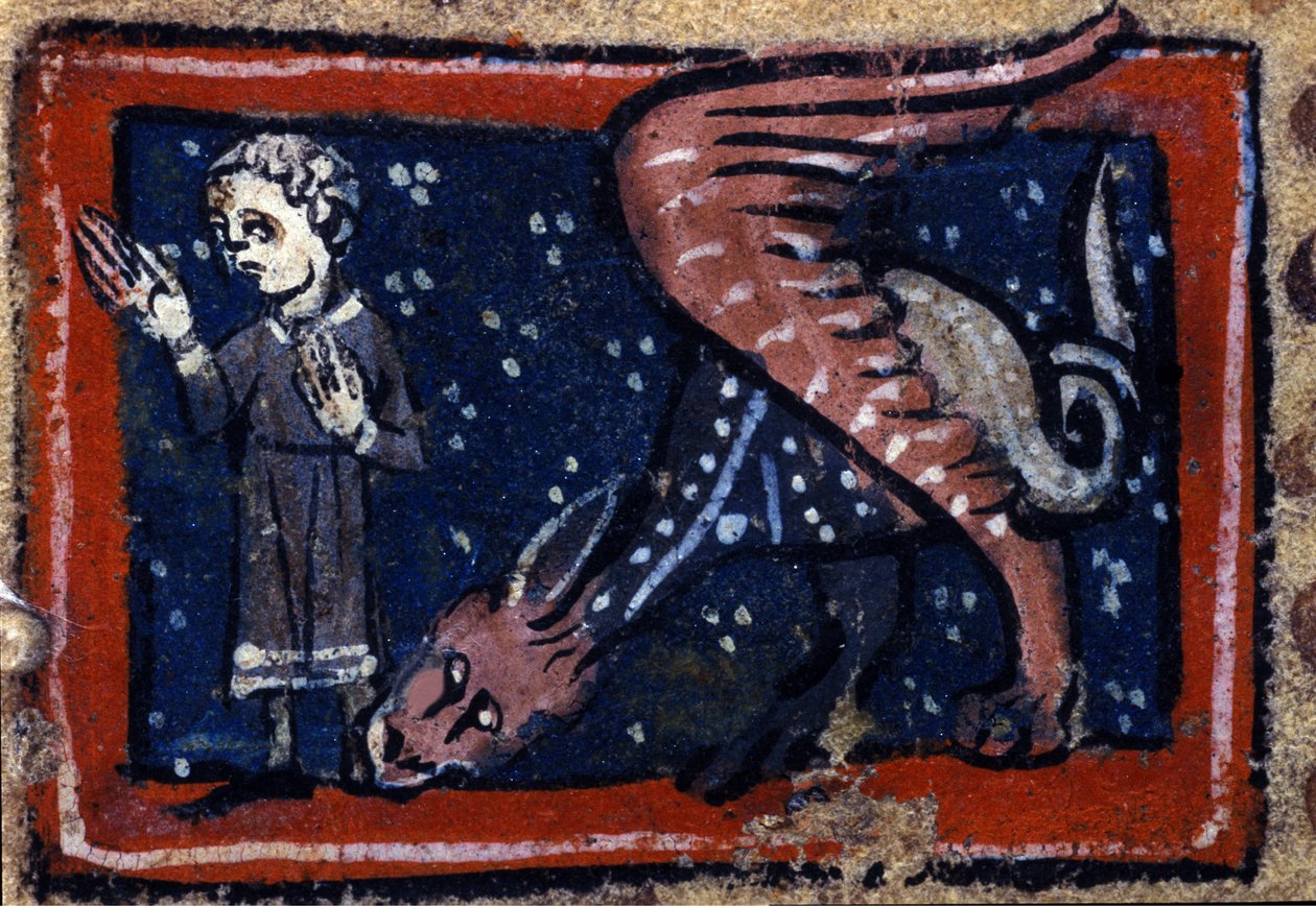 Peryton čerpá z francouzského bestiáře ze 14. století. Biblioteca Trivulziana. od French School