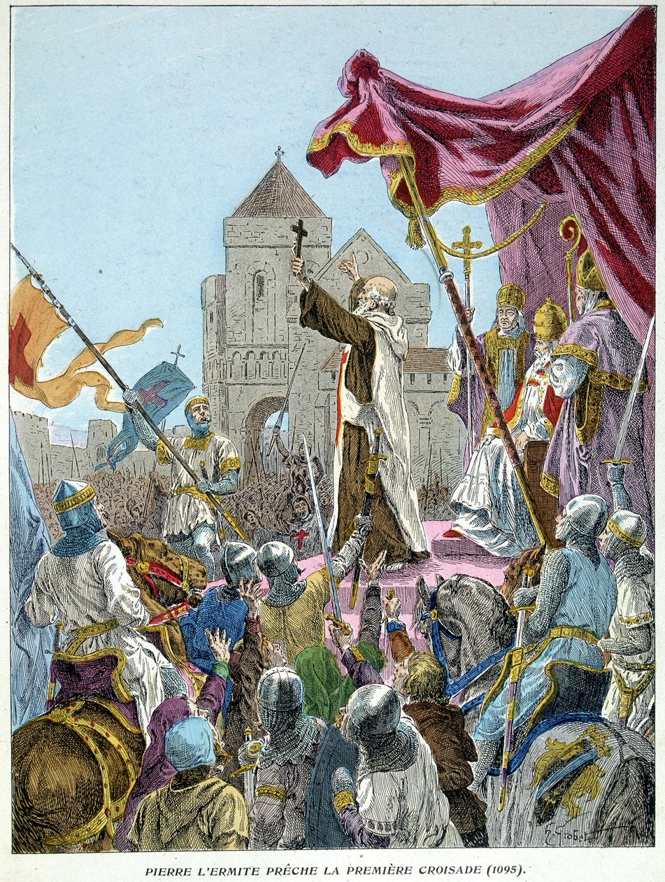 Petr Poustevník káže 1. křížovou výpravu v roce 1095 od French School