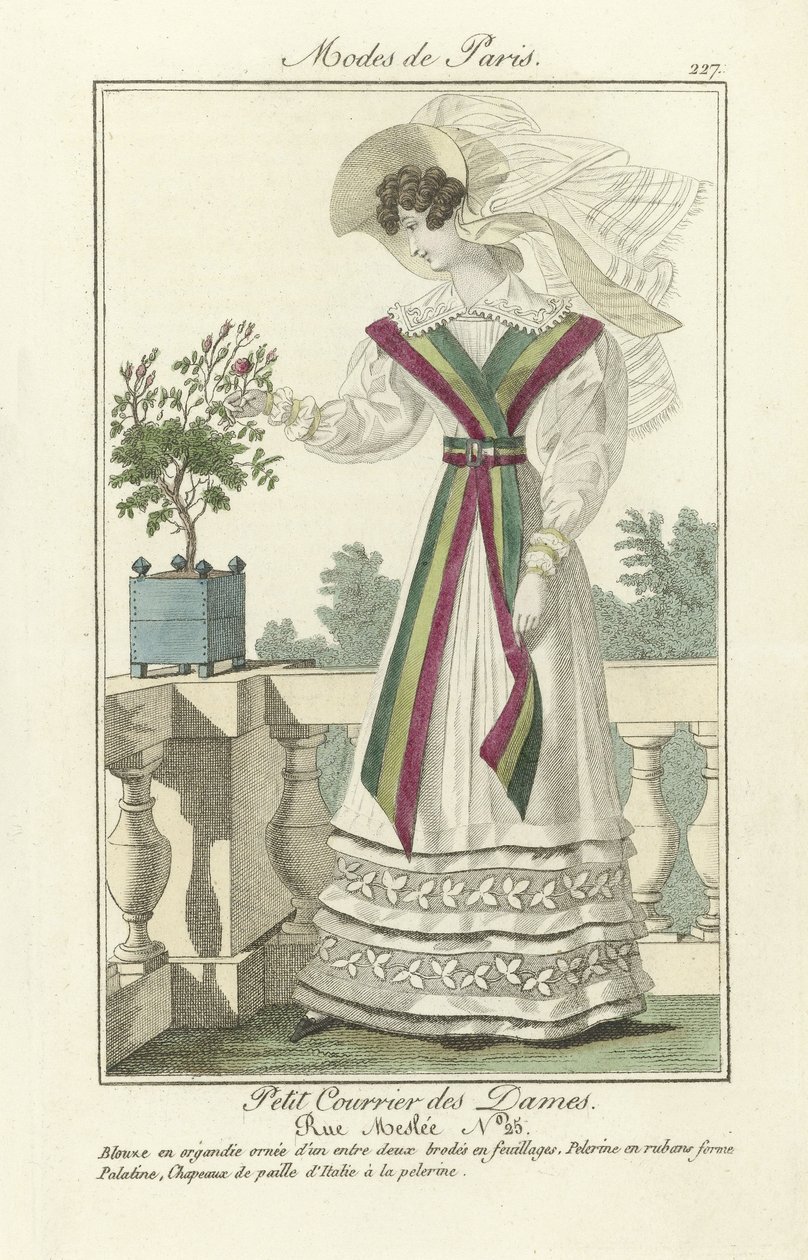 Petit Courrier des Dames, Rue Meslee č. 25, z Modes de Paris, hospoda. 1824 (barevná rytina) od French School