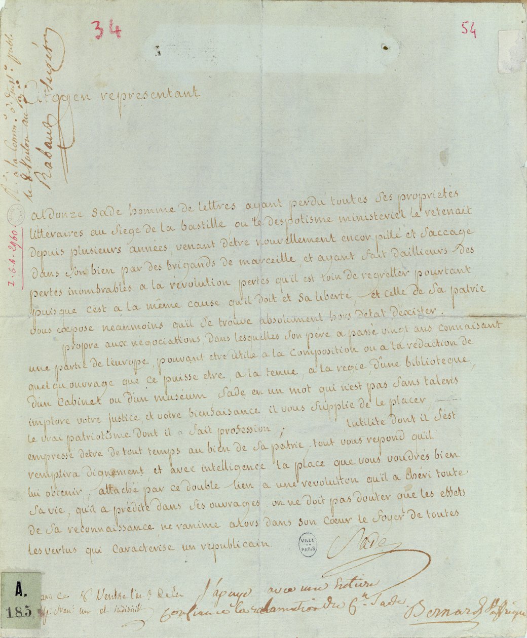 Petice Aldonze Bezpečné pro zaměstnání, 1794-95 (pero a inkoust na papíře) od French School