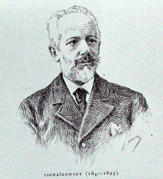 Petr Ilitch Čajkovskij (1840-93), ilustrace z „Dějin hudby v Rusku“ od Alberta Soubiese, vydané v Paříži od French School