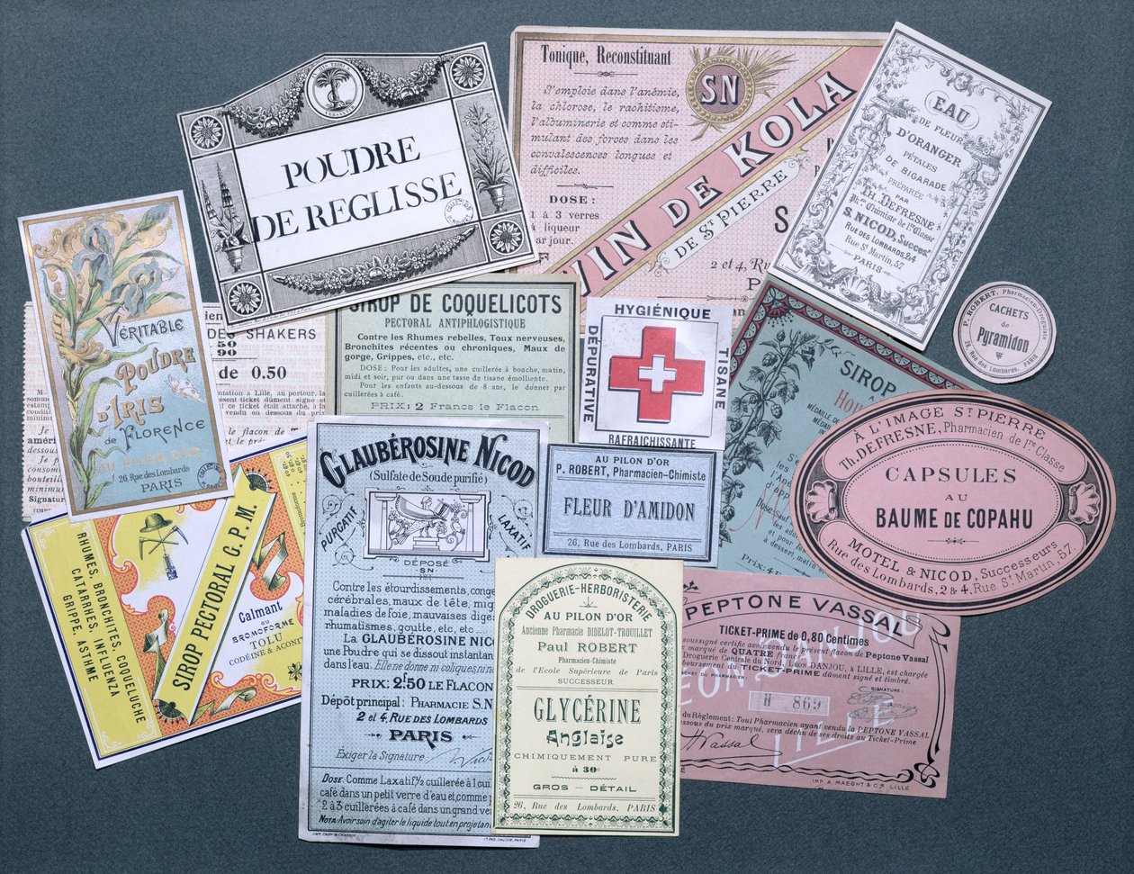 Farmaceutické etikety, konec devatenáctého a začátek dvacátého století od French School