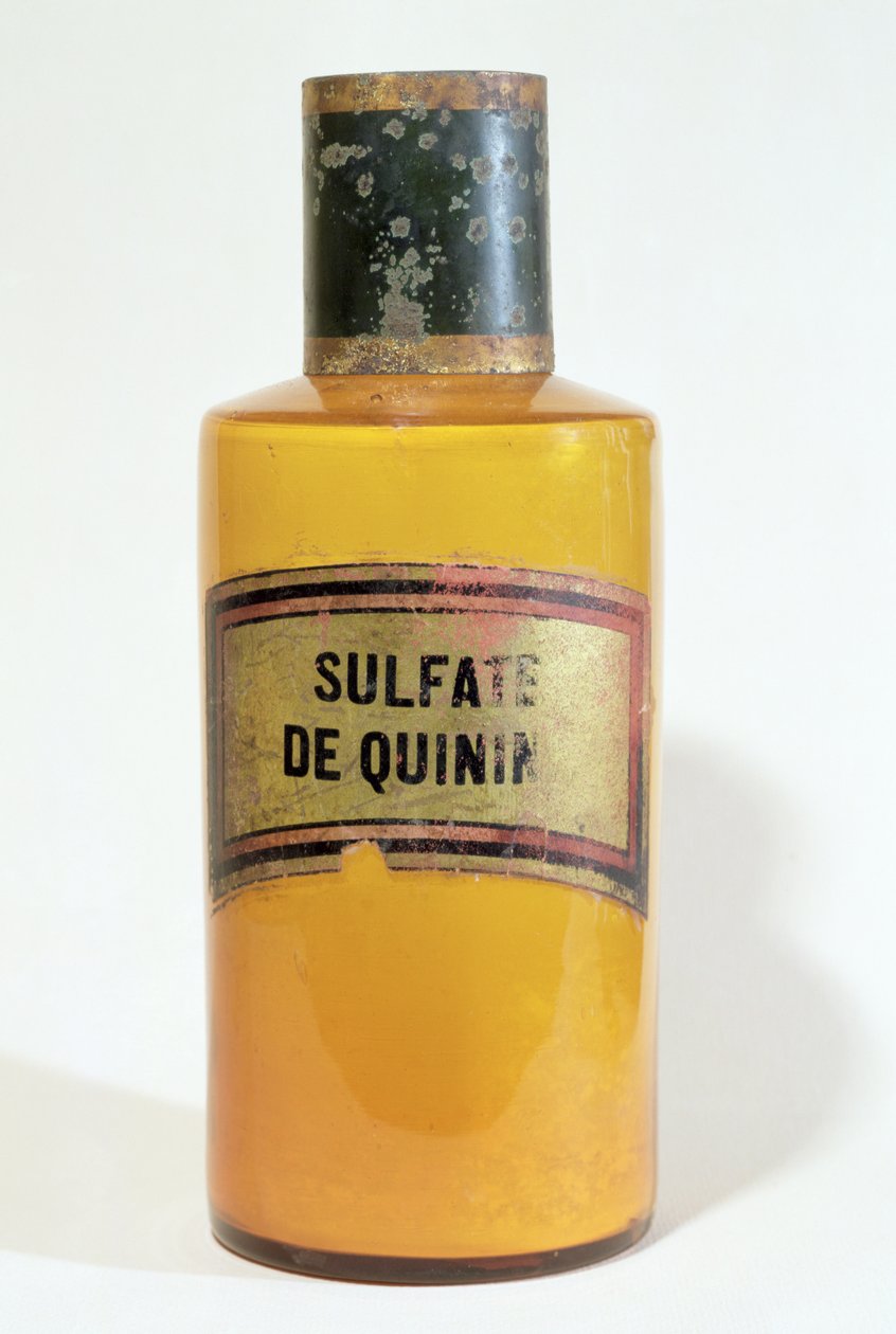 Farmaceutická láhev chininu (sklo) od French School