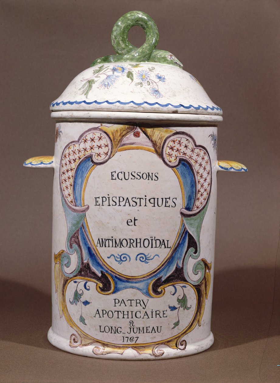 Farmaceutická nádoba z lékárny Patry v Longjumeau, 1767 (keramika) od French School