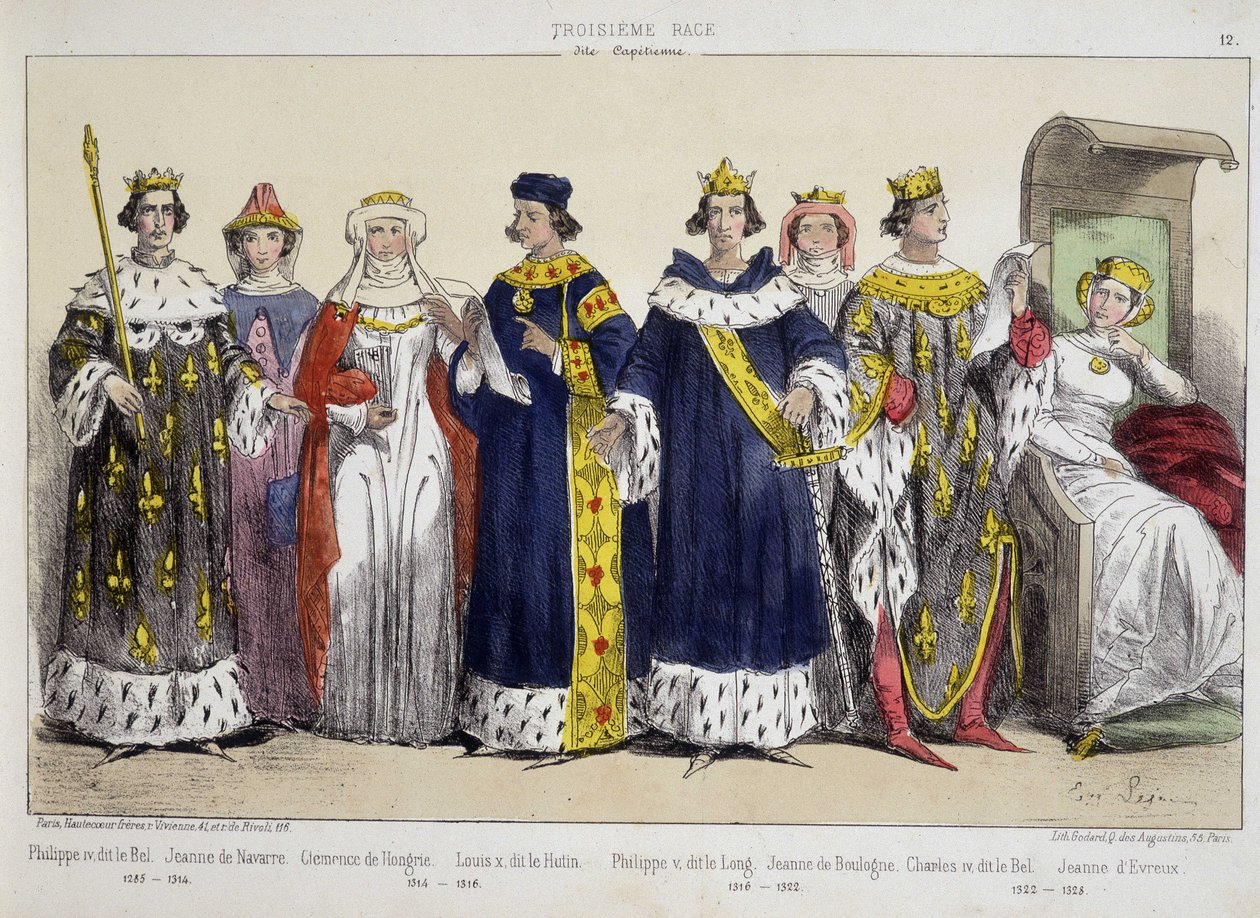 Filip IV. Bel, Jeanne de Navarre, Clemence of Hungary, Louis X Le Hutin, Philippe V The Long, Jeanne de Boulogne, Charles IV the Bel, Jeanne d