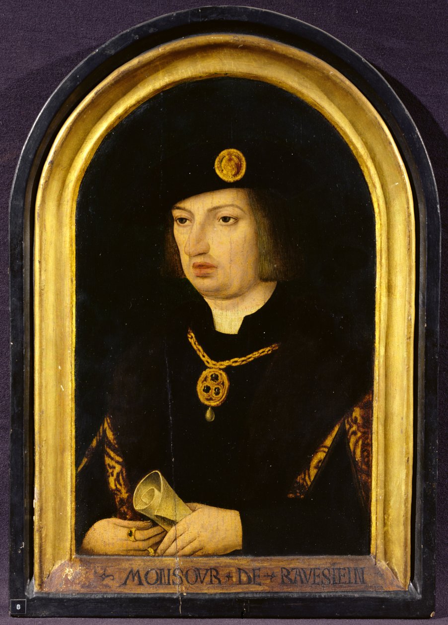 Filip z Cleves (s nápisem „Monsour de Ravestein“) kolem 1502-34 (olej na desce) od French School