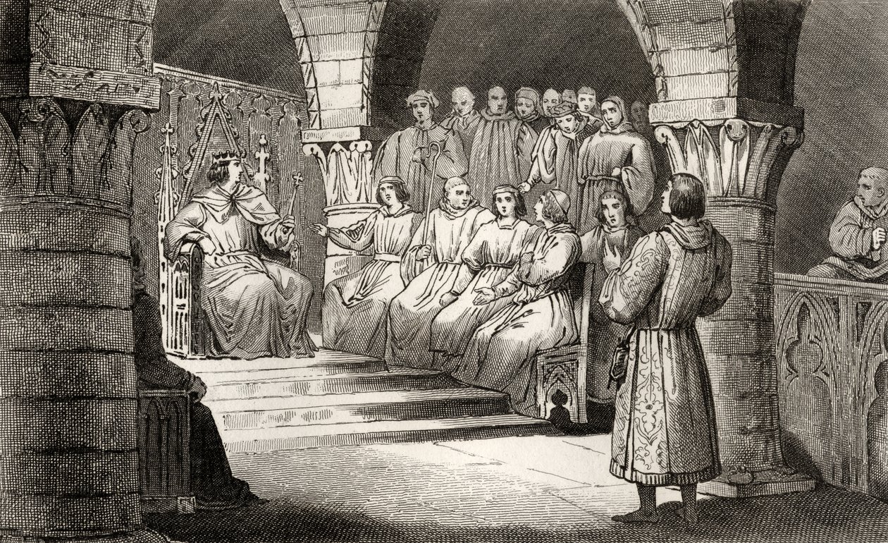Philippe V (1293-1322) Vysoký a generální státy odmítají nároky Jeanne II, z „Histoire de France“ od Colarta, publikované kolem roku 1840 od French School