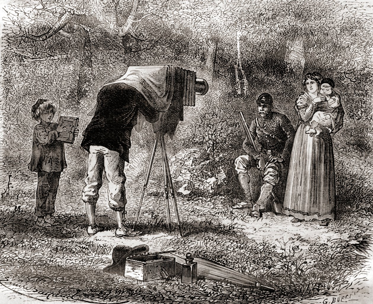 Fotografie v 19. století, z Les Merveilles de la Science, publikovaná kolem roku 1870 (rytina) od French School