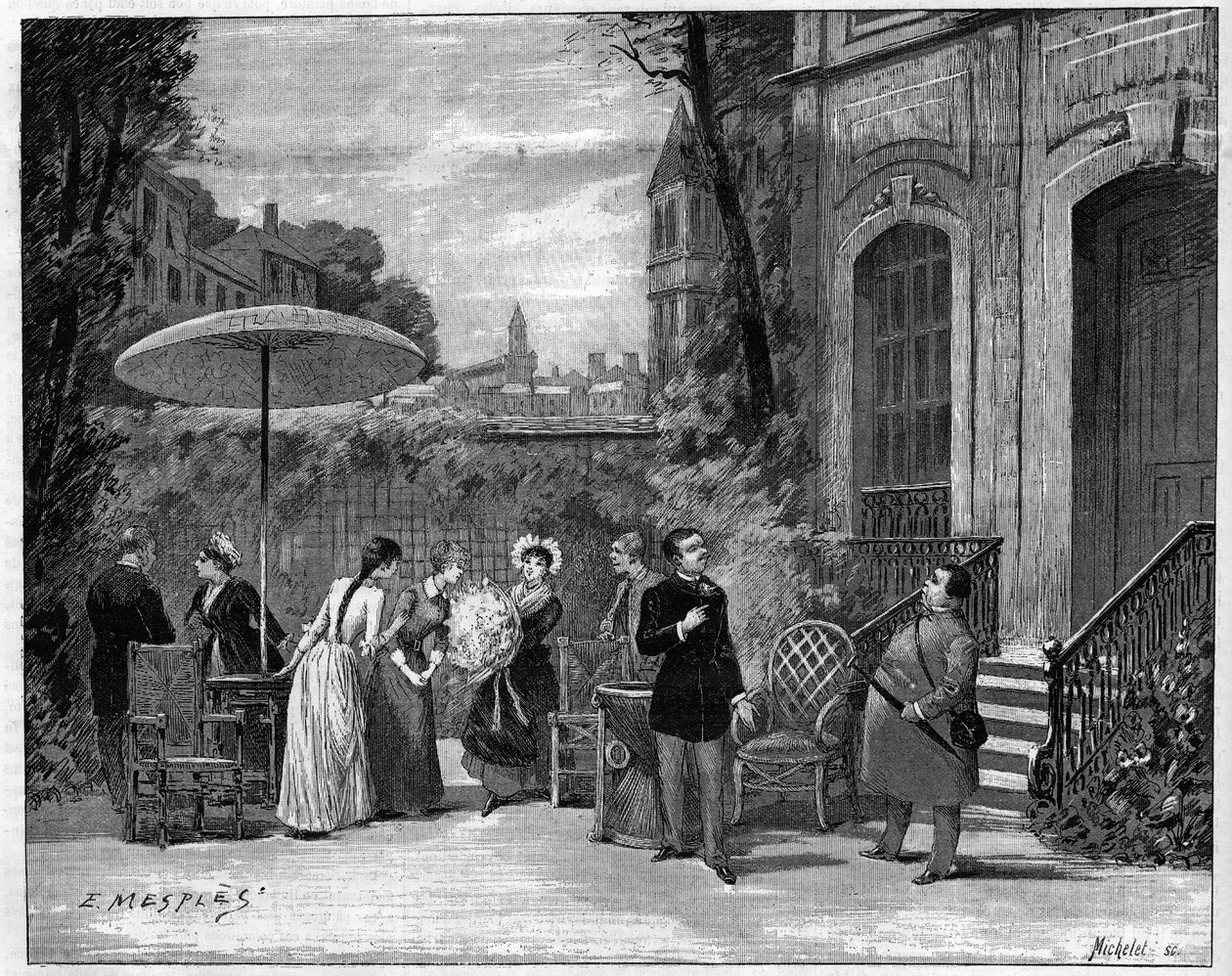 Divadelní díl: komici z francouzské komedie v „Un parisien“ od Edmonda Gondineta (1828-1888) od French School
