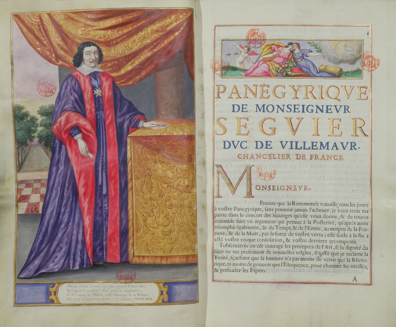 Pierre Seguier (1588-1672) kancléř Francie, ilustrace z Les Panegyriques des Hommes Illustres de Notre Siecle od Puget de la Serre, 1655 od French School