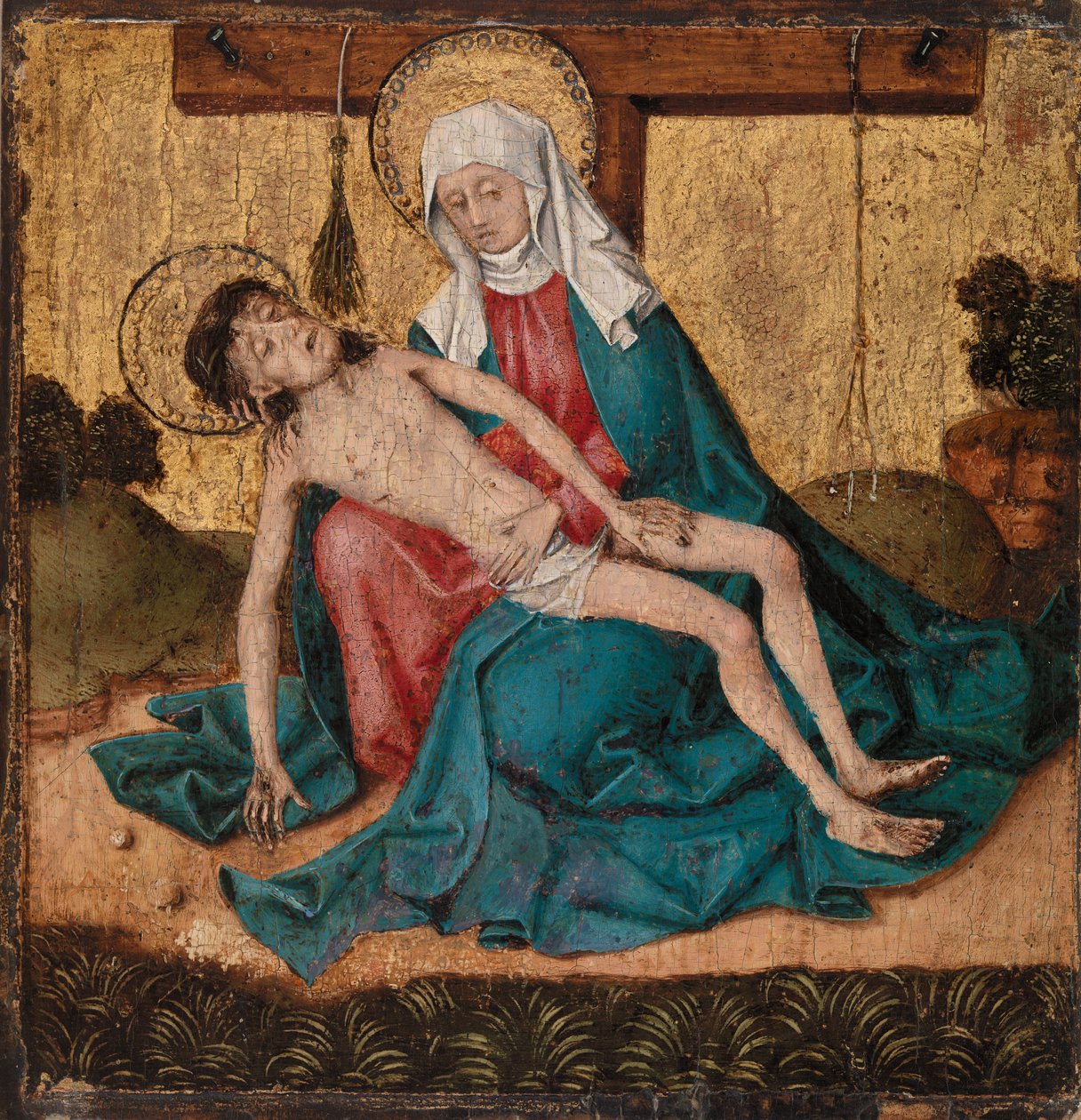 Pieta (tempera a plátkové zlato na panelu) od French School