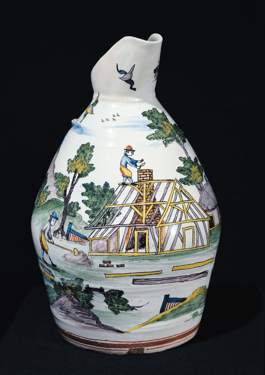 Džbán zobrazující stavbu budovy, Sinceny, kolem 1740-50 (fajáns) od French School
