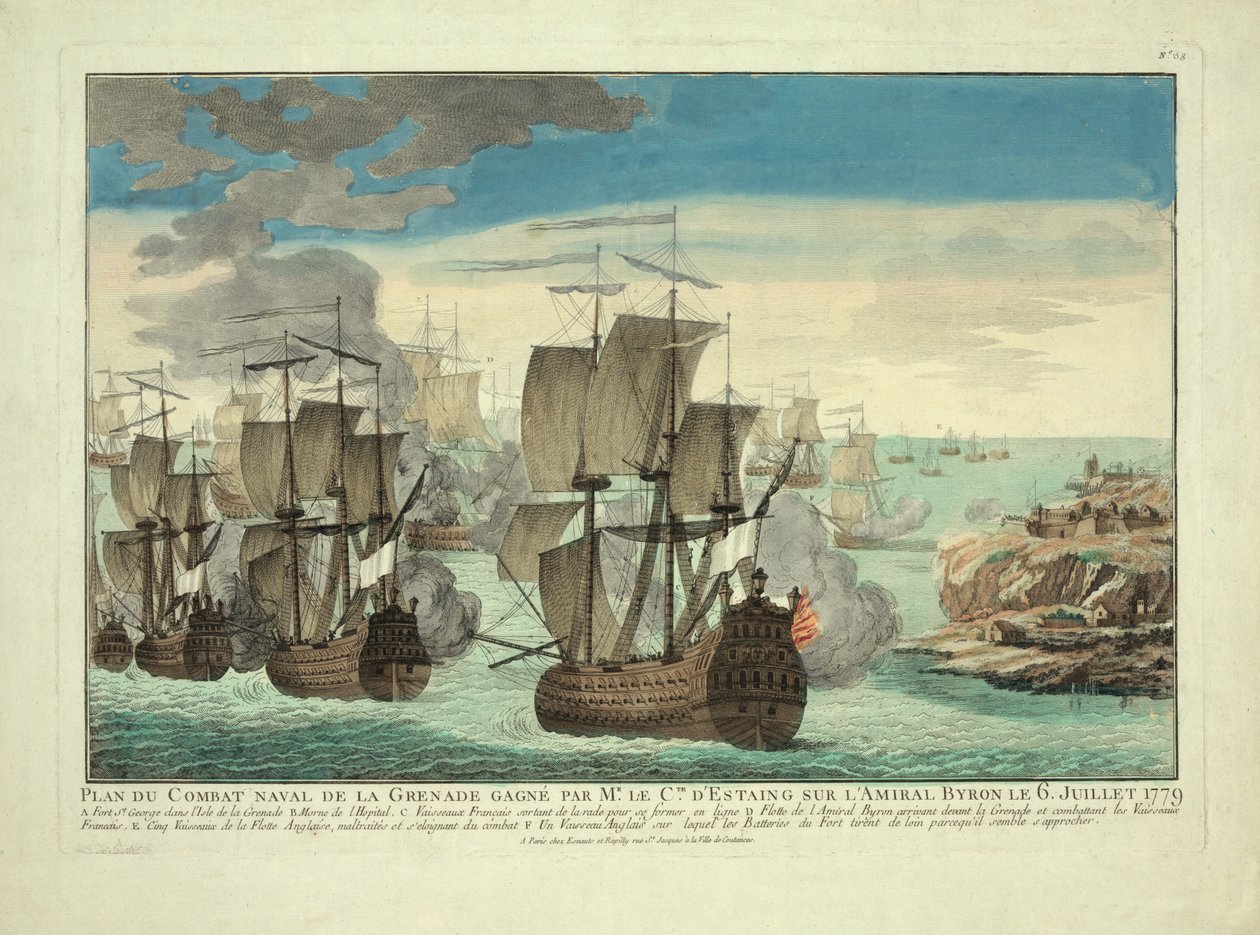 Plan du Combat Naval de la Grenade Gagné par Mr. le Cte. D"Estaing sur l"Amiral Byron le 6 Juillet 1779, pub. 1779 od French School