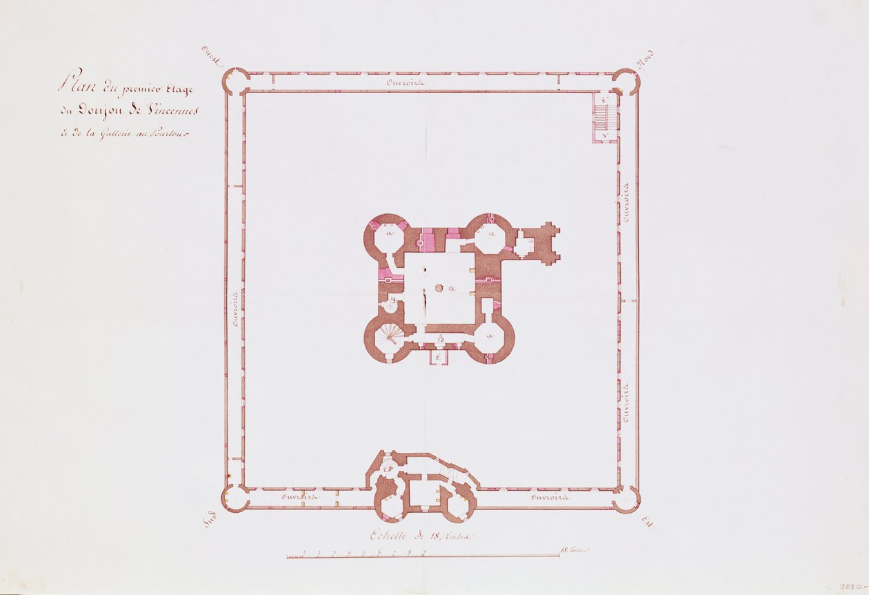 Plán prvního patra Donjonu ve Vincennes, 1810 (pero a inkoust na papíře) od French School