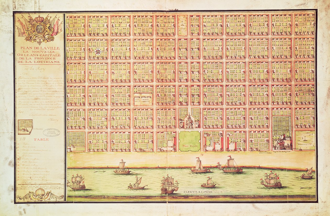 Plán New Orleans, 1738 (wc na papíře) od French School