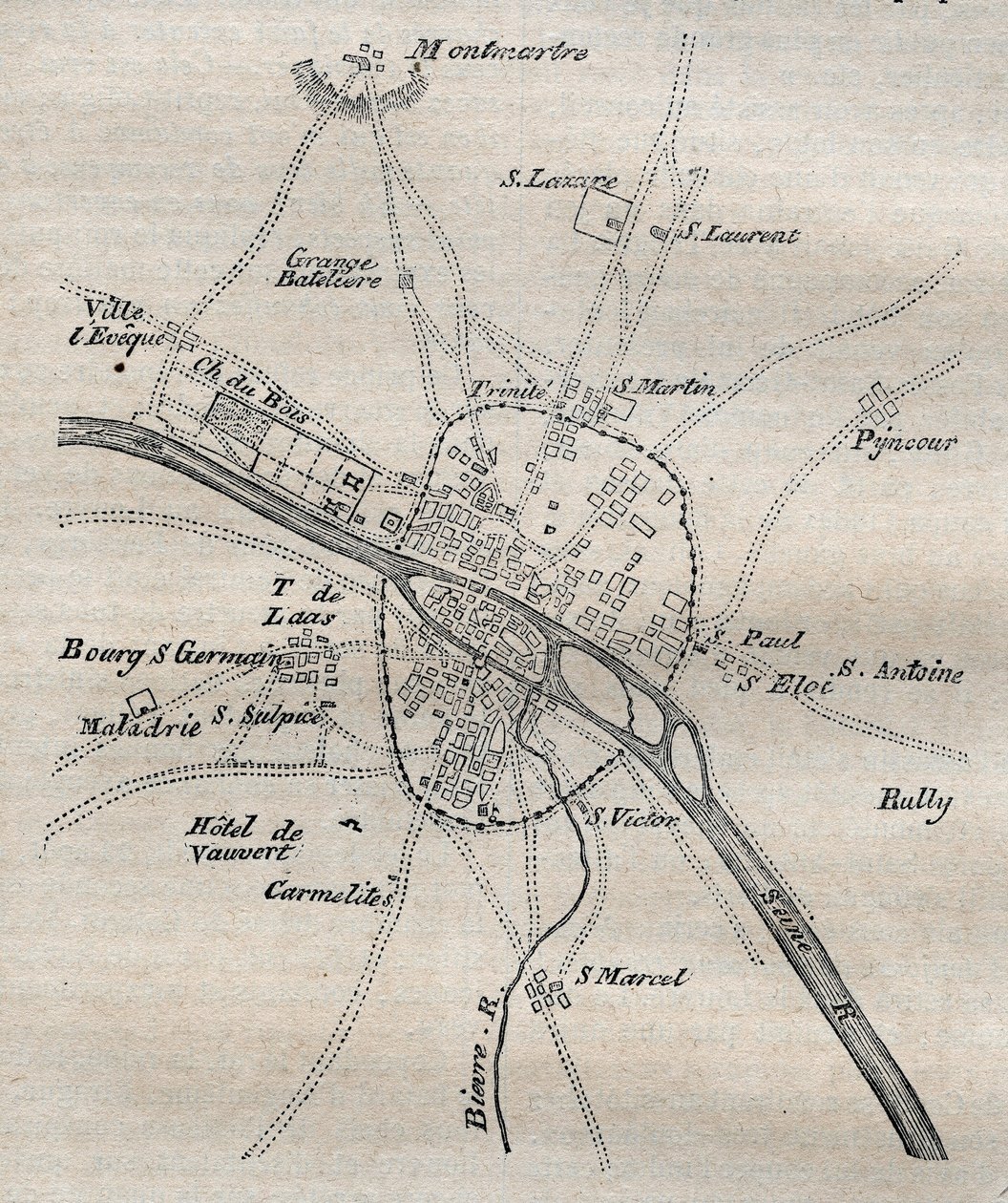 Plán Paříže za Philippa Augusta od French School