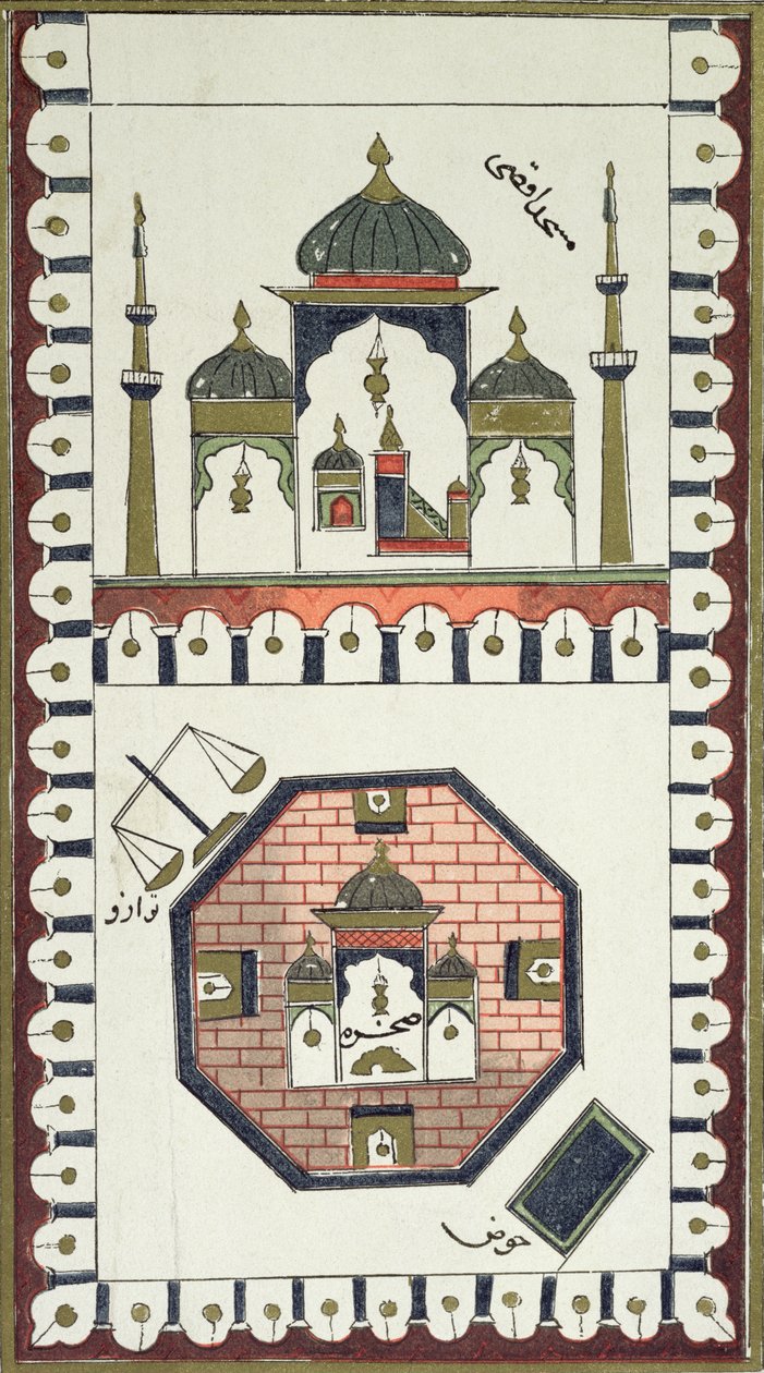 Plán mešity Al-Aksá a Skalního dómu (Qubbat Al-Sakhra) podle arabského rukopisu z 18. století. od French School