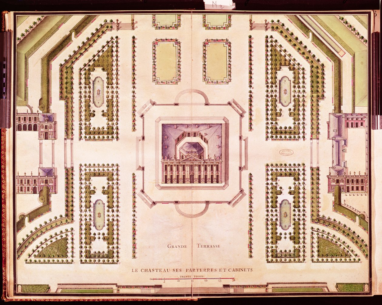 Plán Grand Terrasse zámku de Marly, 1714 od French School
