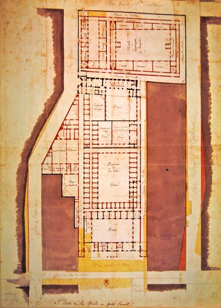 Plán věznice Grande a Petite Force, rue du Roi de Sicile, Paříž (tuš a wash na papíře) od French School