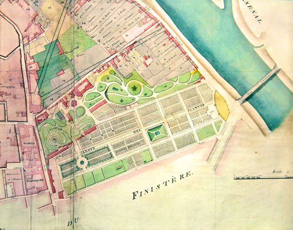 Plán Jardin des Plantes v Paříži v době císařství (inkoust a akvarel na papíře) od French School