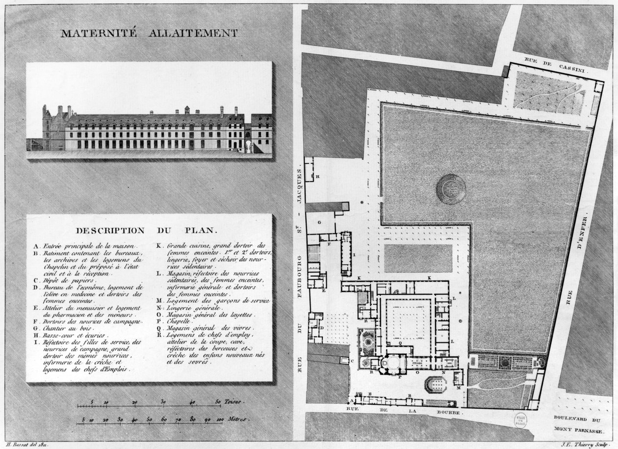 Plán Maternite Port-Royal, vyrytý Jacquesem Etiennem Thierrym (1750-1832) podle H. Bessata, 1811 od French School