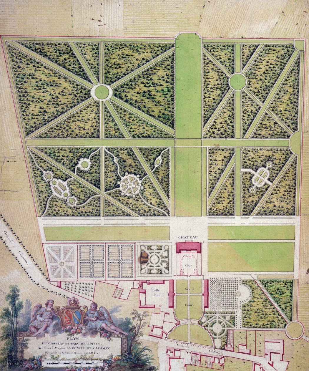 Plán zámku a parku v Roissy, patřícího hraběti de Caraman (pero a inkoust & wc na papíře) od French School