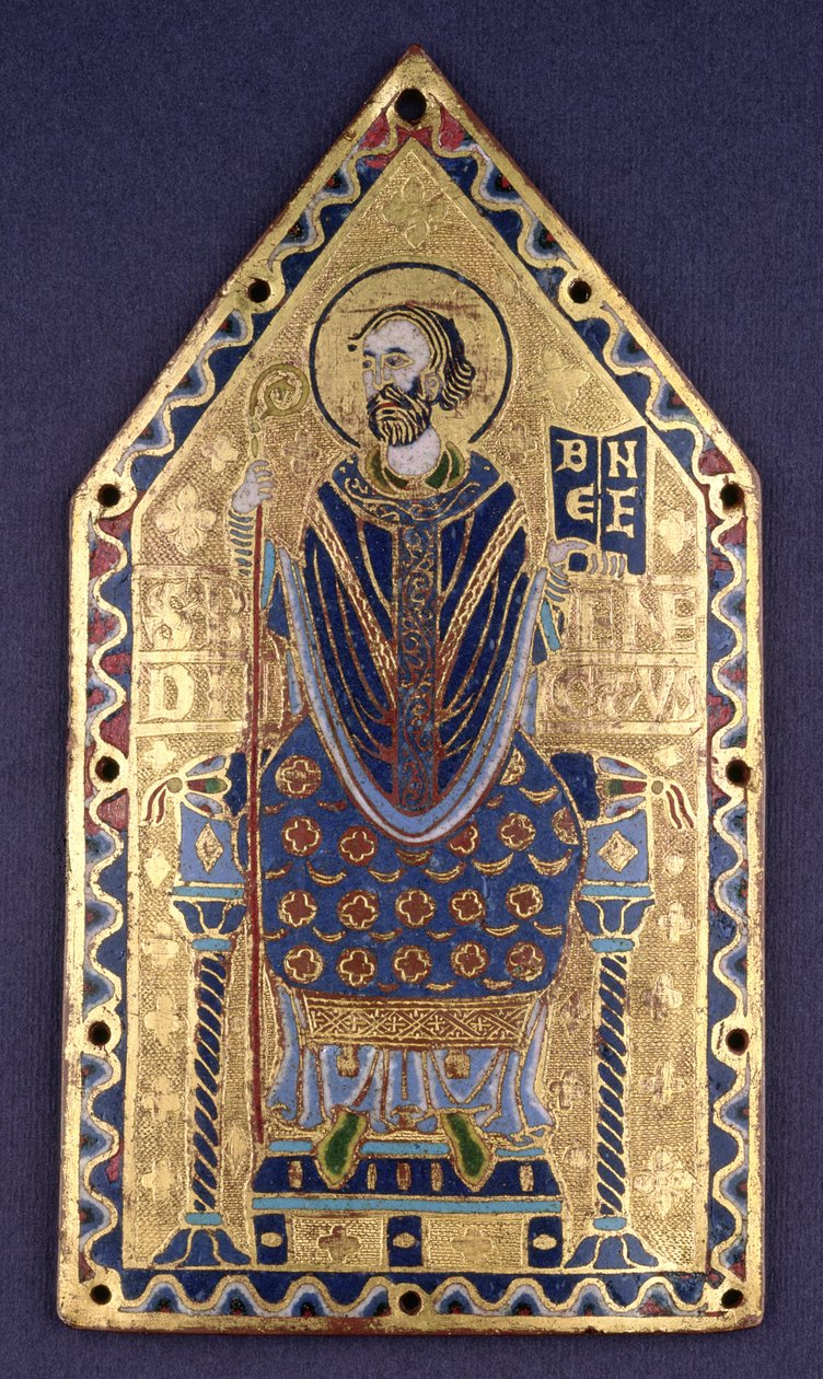 Plaketa s obrazem sv. Benedikta (smalt a měď) od French School