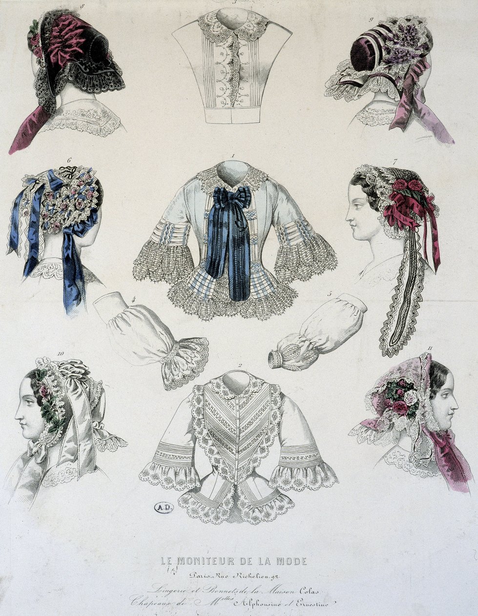Talíř šálků a korzetů - v časopise "Le Moniteur de la Mode" od French School