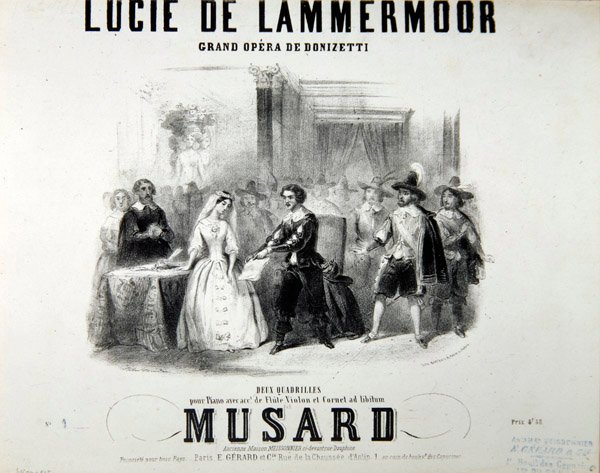 Playbill k opeře Lucie de Lammermoor od Gaetana Donizettiho (1797-1848) Tisk Bertauts od French School