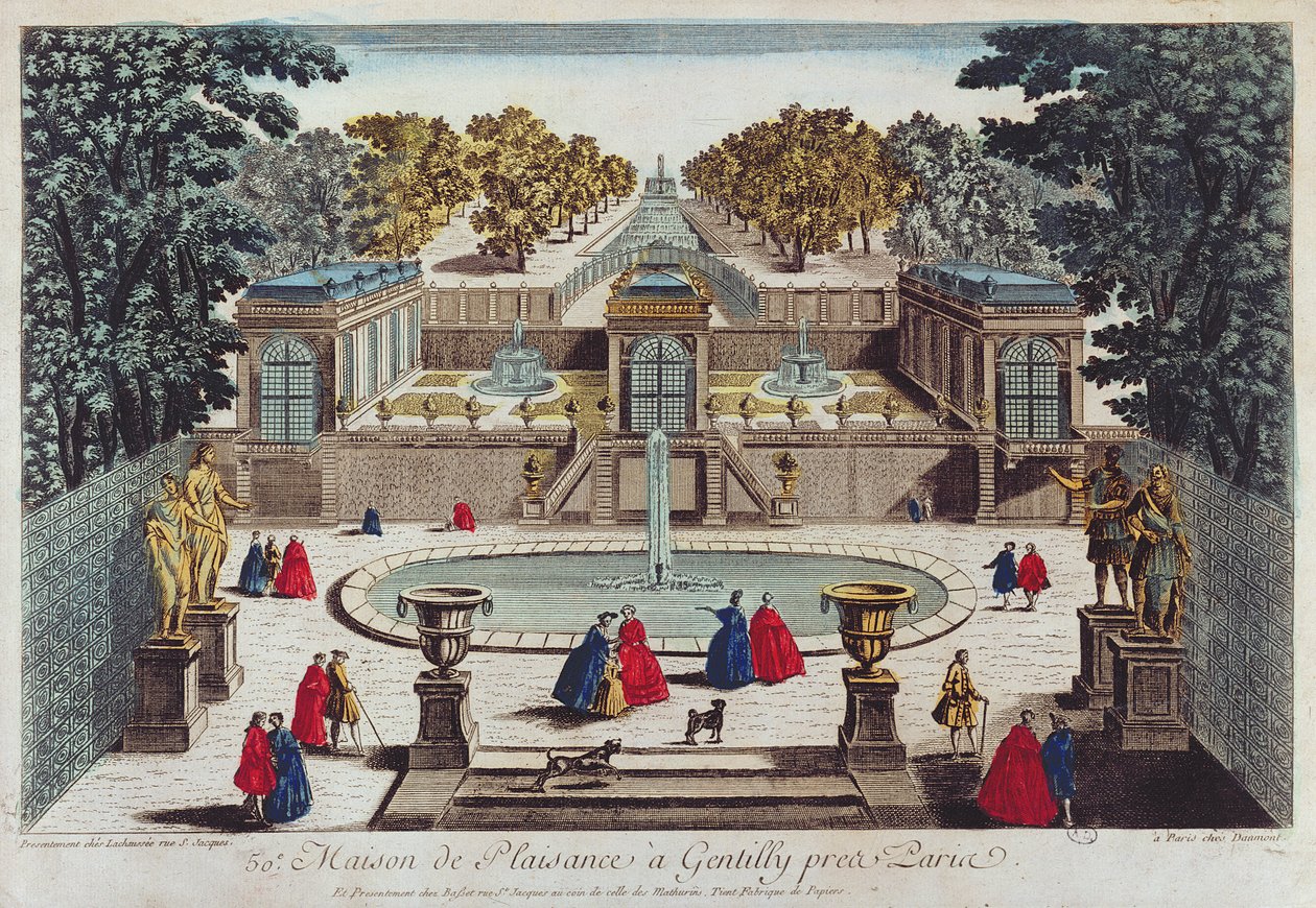 Pleasure Garden v Gentilly poblíž Paříže (barevná rytina) od French School